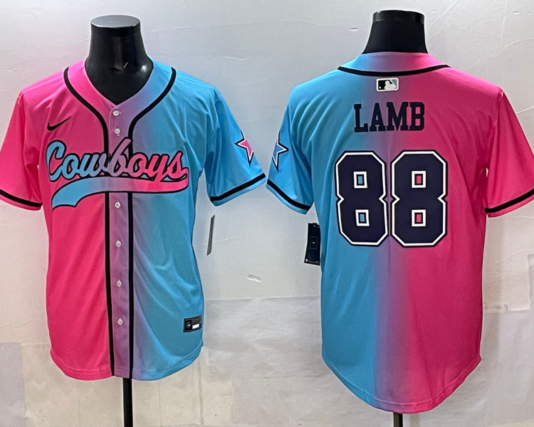 Men's Dallas Cowboys CeeDee Lamb #88 Pink/Blue Jersey