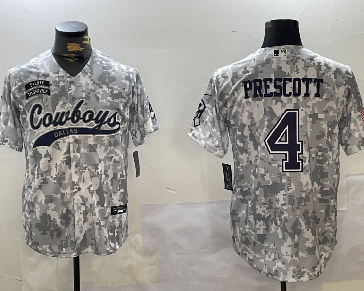 Men's Dallas Cowboys Dak Prescott #4 Arctic Camo 2024 Salute to Service Jersey