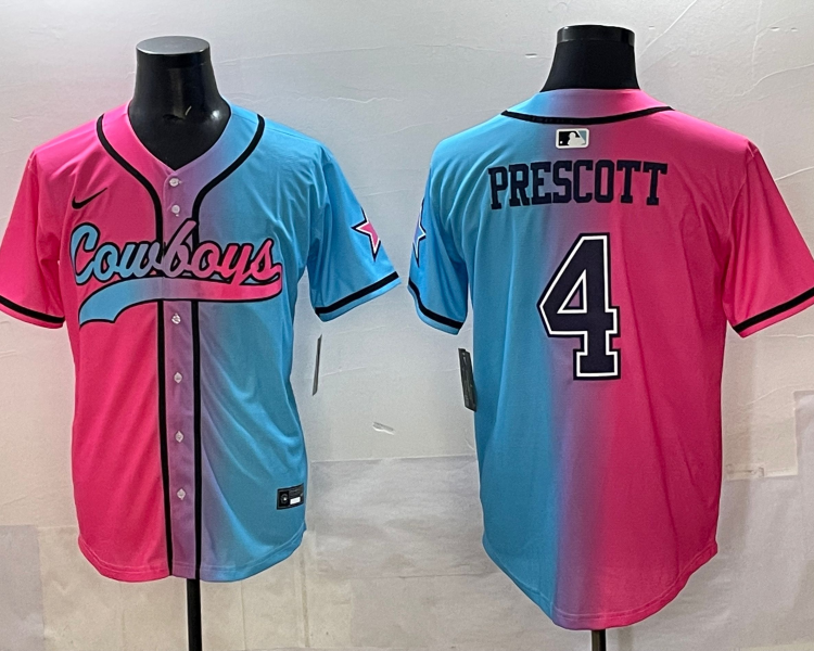 Men's Dallas Cowboys Dak Prescott #4 Pink/Blue Jersey
