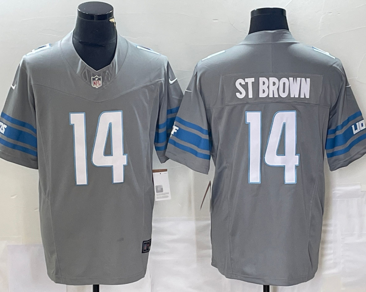 Men's Detroit Lions Amon-Ra St. Brown #14 Gray Jersey
