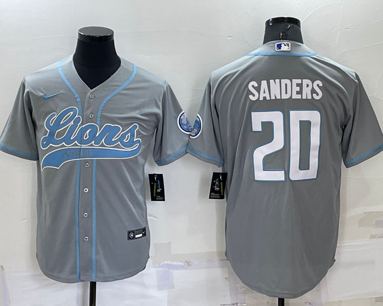 Men's Detroit Lions Barry Sanders #20 Gray Jersey Joint Edition