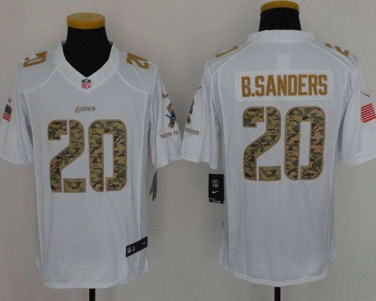 Men's Detroit Lions Barry Sanders #20 White Jersey