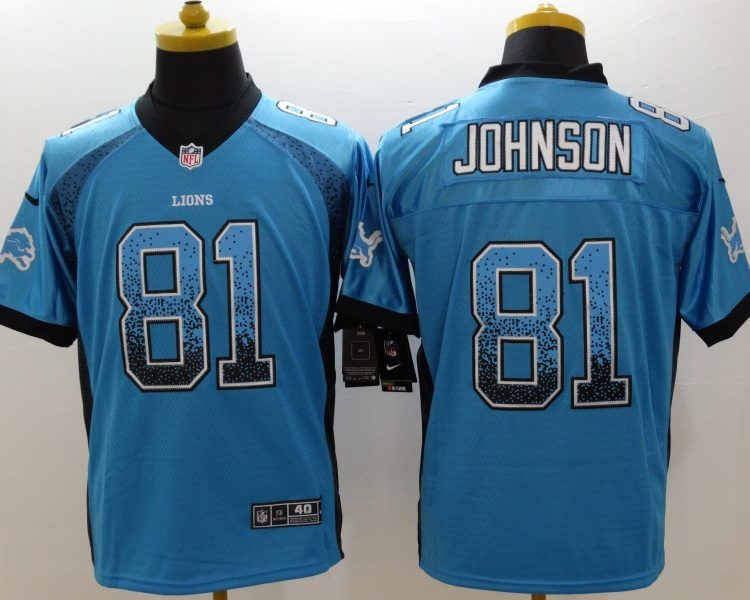 Men's Detroit Lions Calvin Johnson #81 Blue Jersey