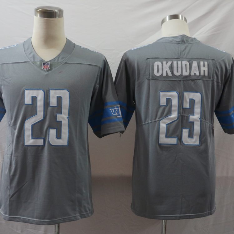 Men's Detroit Lions Jeff Okudah #23 Gray Jersey