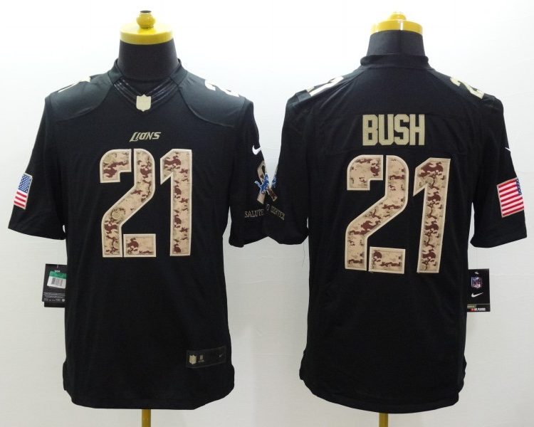 Men's Detroit Lions Reggie Bush #21 Black Jersey