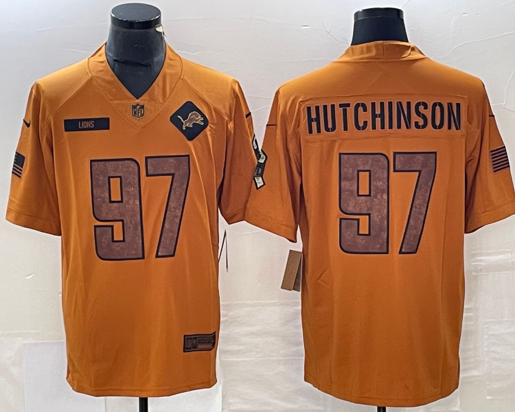 Men's Detroit Lions Aidan Hutchinson #97 Brown 2023 Salute To Service Retired Limited Jersey