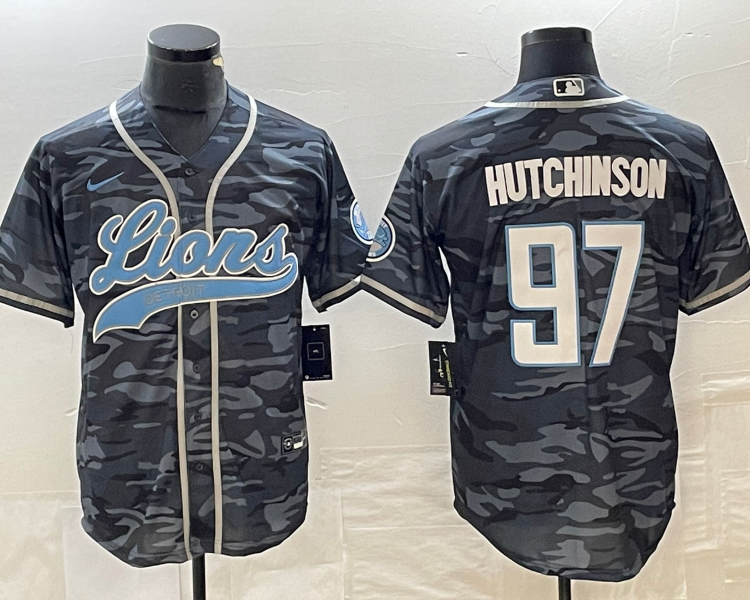 Men's Detroit Lions Aidan Hutchinson #97 Grey Camouflage Jersey Joint Edition