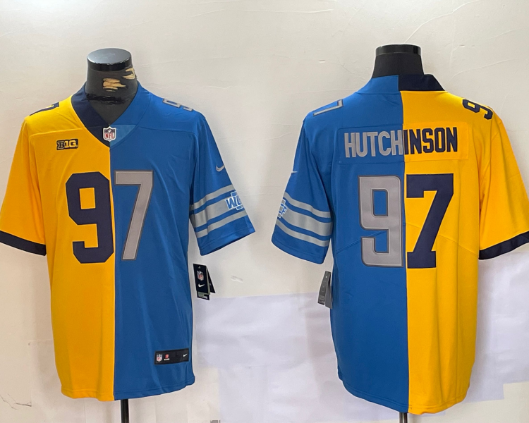 Men's Detroit Lions Aidan Hutchinson #97 Yellow/Blue Jersey