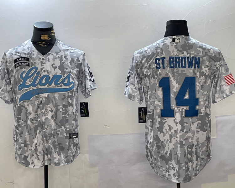 Men's Detroit Lions Amon-Ra St. Brown #14 Arctic Camo 2024 Salute to Service Jersey