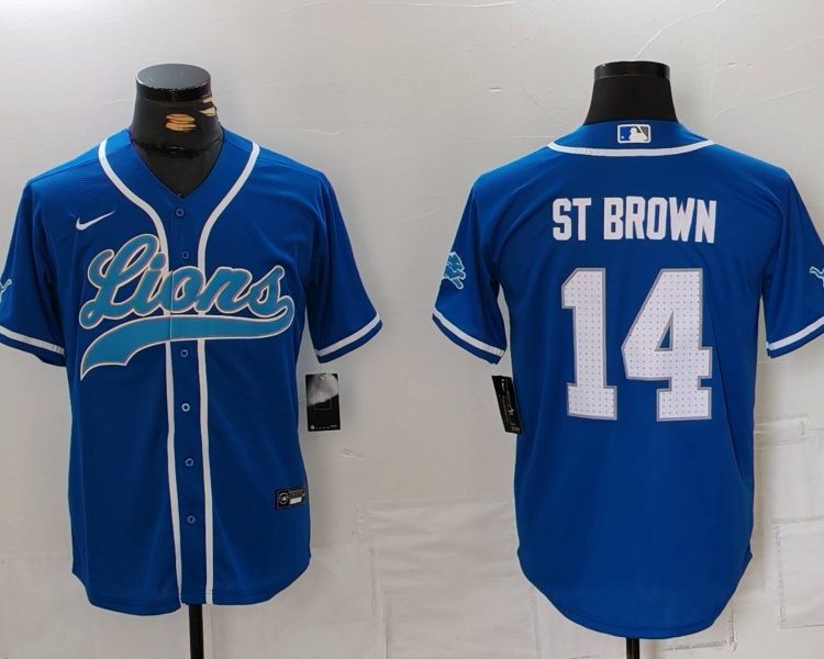 Men's Detroit Lions Amon-Ra St. Brown #14 Blue Jersey