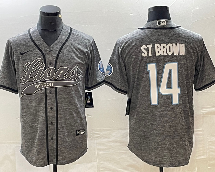Men's Detroit Lions Amon-Ra St. Brown #14 Gray Jersey Joint Edition