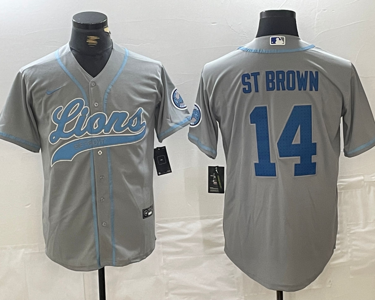Men's Detroit Lions Amon-Ra St. Brown #14 Gray Jersey