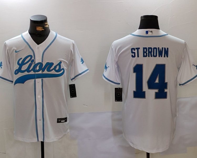 Men's Detroit Lions Amon-Ra St. Brown #14 White Jersey