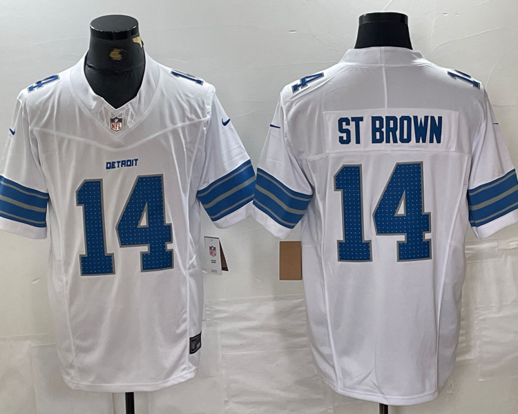 Men's Detroit Lions Amon-Ra St. Brown #14 White Vapor F.U.S.E. Limited Jersey