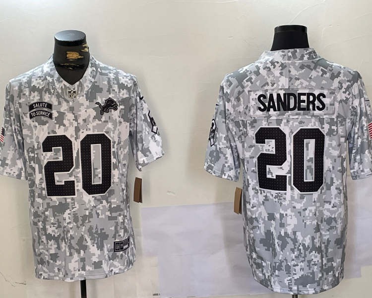 Men's Detroit Lions Barry Sanders #20 Arctic Camo 2024 Salute to Service Retired Limited Jersey