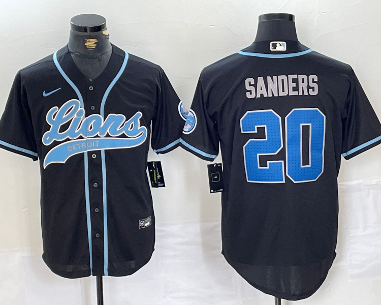 Men's Detroit Lions Barry Sanders #20 Black Jersey