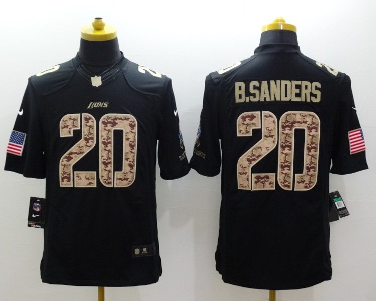 Men's Detroit Lions Barry Sanders #20 Black Jersey