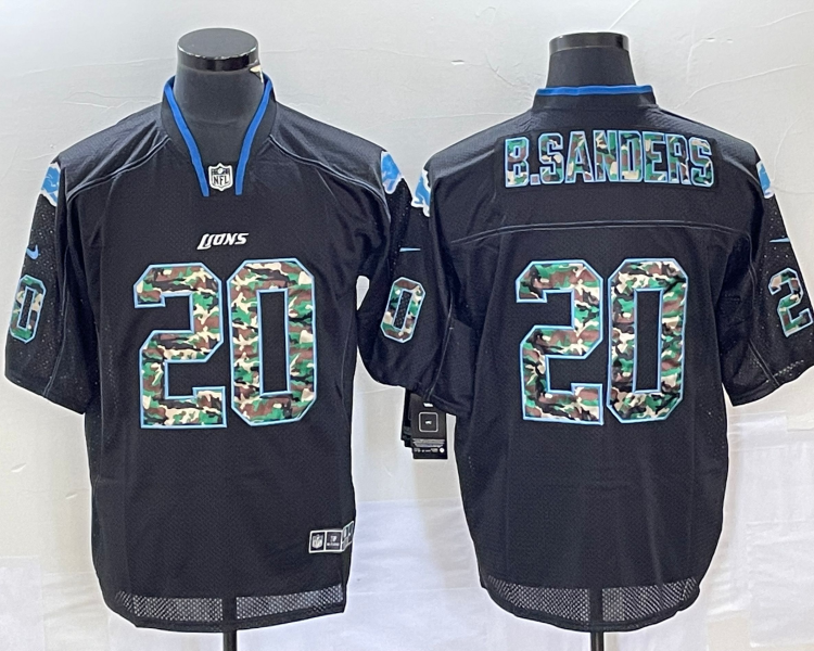 Men's Detroit Lions Barry Sanders #20 Black Jersey