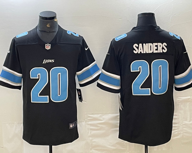 Men's Detroit Lions Barry Sanders #20 Black Jersey