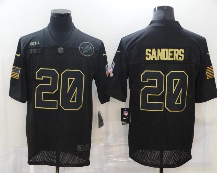 Men's Detroit Lions Barry Sanders #20 Black Jersey