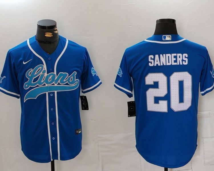 Men's Detroit Lions Barry Sanders #20 Blue Jersey