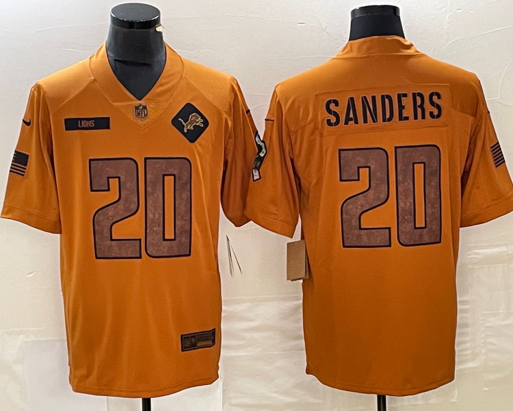 Men's Detroit Lions Barry Sanders #20 Brown 2023 Salute To Service Retired Limited Jersey