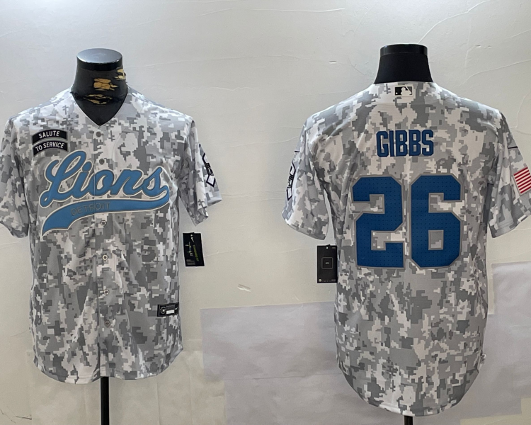 Men's Detroit Lions Jahmyr Gibbs #26 Arctic Camo 2024 Salute to Service Jersey