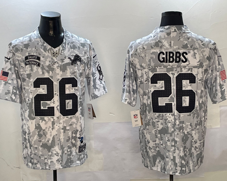 Men's Detroit Lions Jahmyr Gibbs #26 Arctic Camo 2024 Salute to Service Limited Jersey