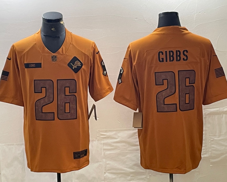 Men's Detroit Lions Jahmyr Gibbs #26 Brown 2023 Salute To Service Limited Jersey