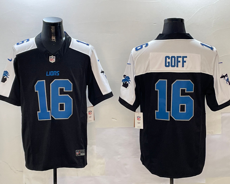 Men's Detroit Lions Jared Goff #16 Black Alternate Jersey