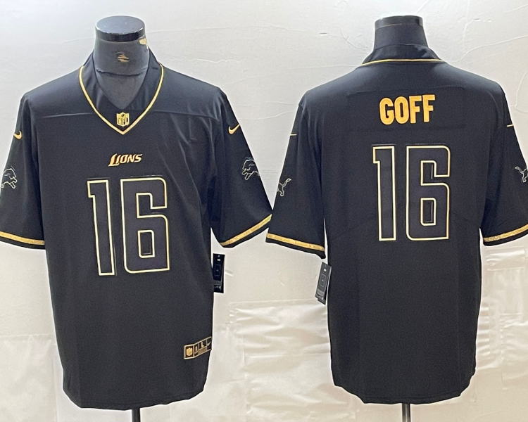 Men's Detroit Lions Jared Goff #16 Black Jersey