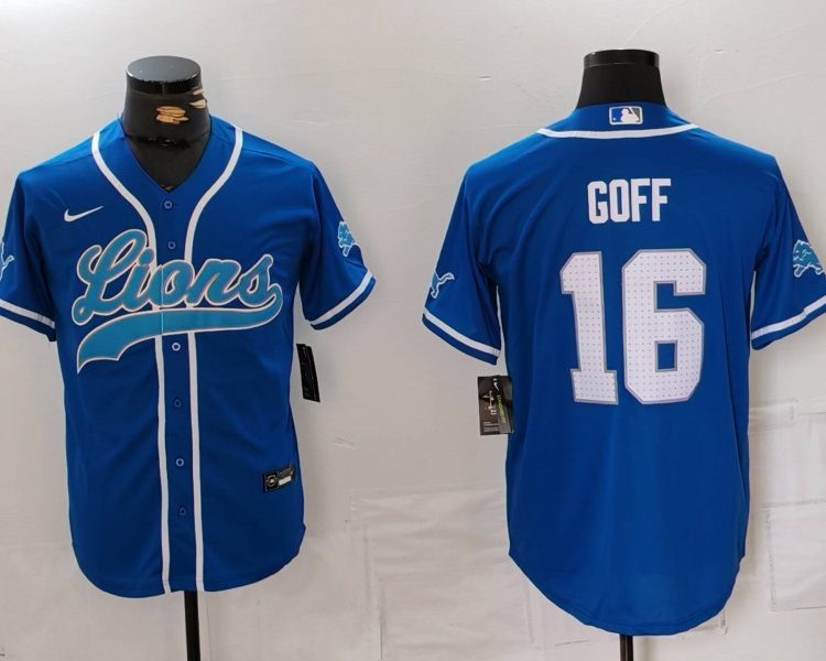 Men's Detroit Lions Jared Goff #16 Blue Jersey