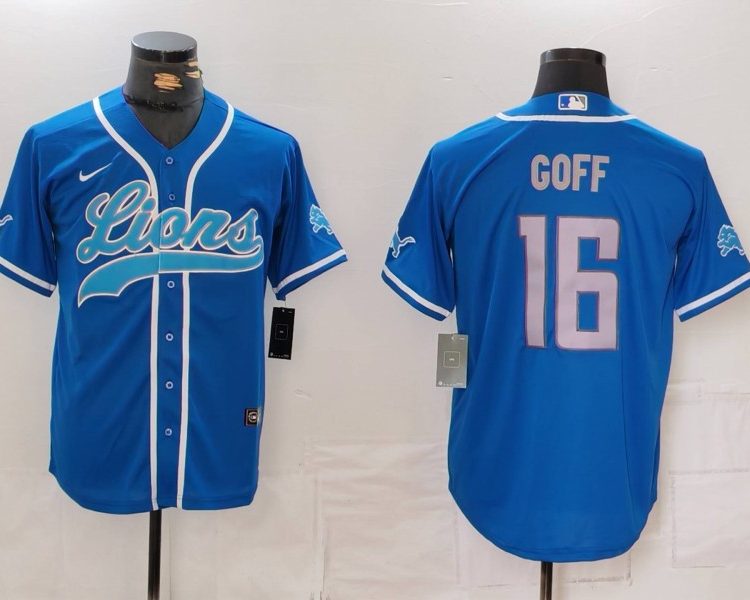 Men's Detroit Lions Jared Goff #16 Blue Jersey