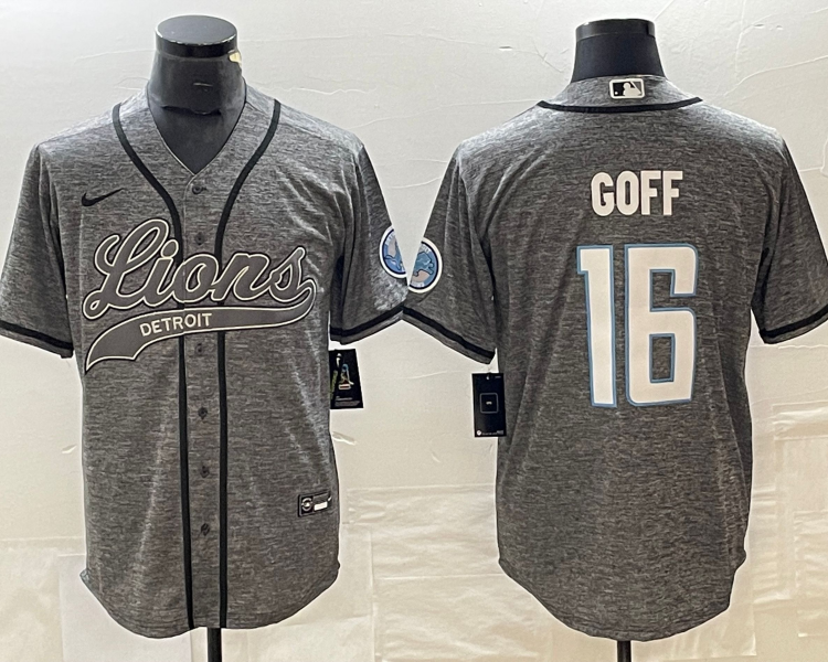 Men's Detroit Lions Jared Goff #16 Gray Jersey Joint Edition