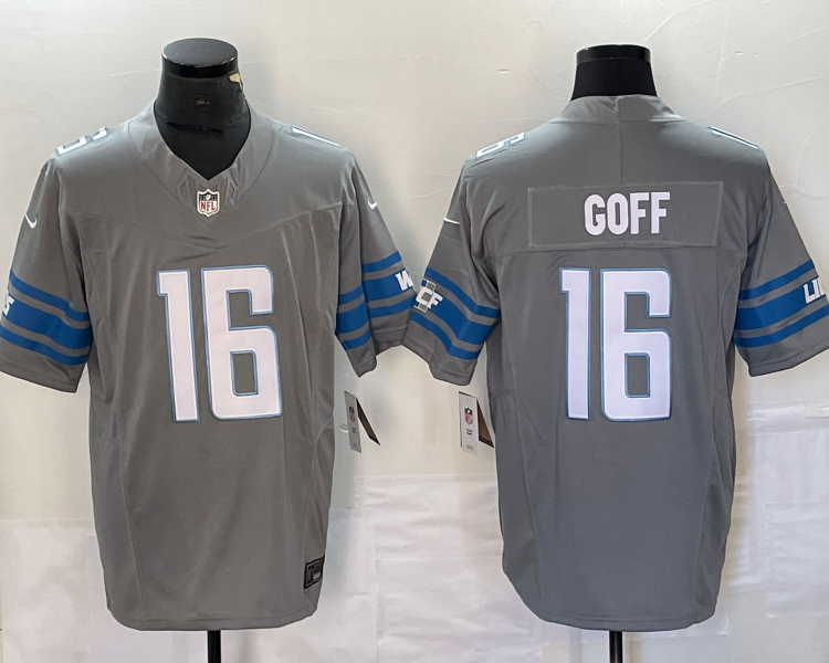 Men's Detroit Lions Jared Goff #16 Gray Jersey