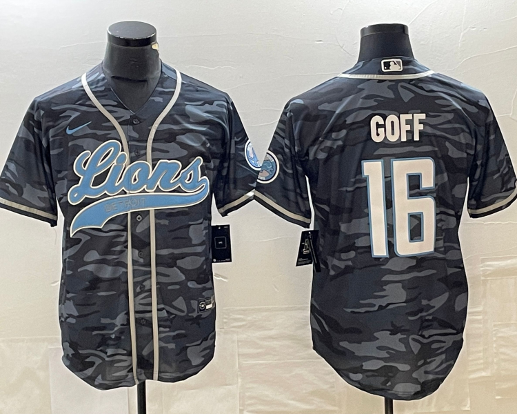 Men's Detroit Lions Jared Goff #16 Grey Camouflage Jersey Joint Edition