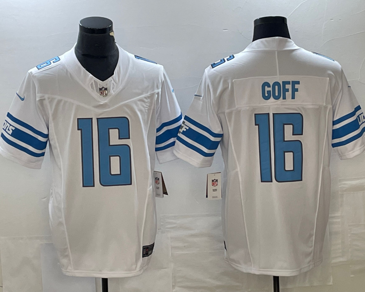 Men's Detroit Lions Jared Goff #16 White Jersey