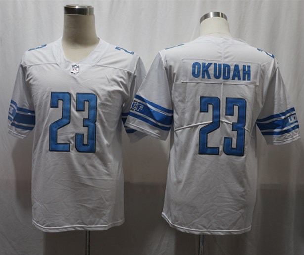 Men's Detroit Lions Jeff Okudah #23 White Jersey