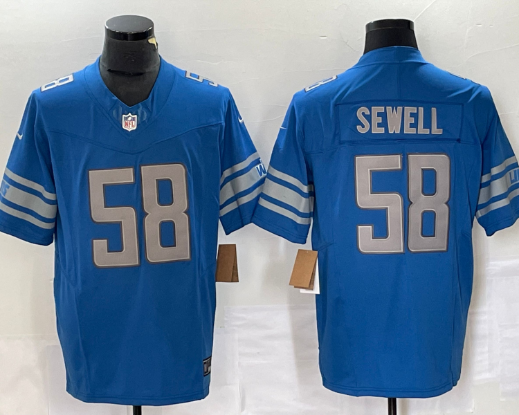Men's Detroit Lions Penei Sewell #58 Blue Jersey