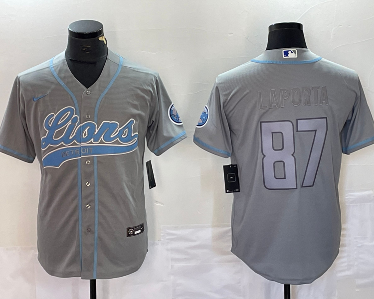 Men's Detroit Lions Sam LaPorta #87 Gray Jersey Joint Edition