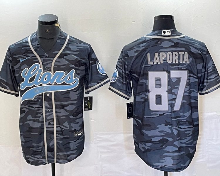 Men's Detroit Lions Sam LaPorta #87 Grey Camouflage Jersey Joint Edition