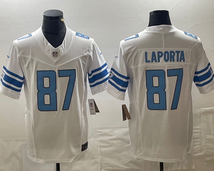 Men's Detroit Lions Sam LaPorta #87 White Jersey