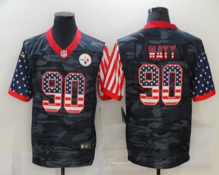 Men's Pittsburgh Steelers T.J. Watt #90 Gray Camouflage Jersey