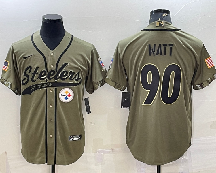 Men's Pittsburgh Steelers T.J. Watt #90 Olive 2022 Salute To Service Limited Jersey Joint edition