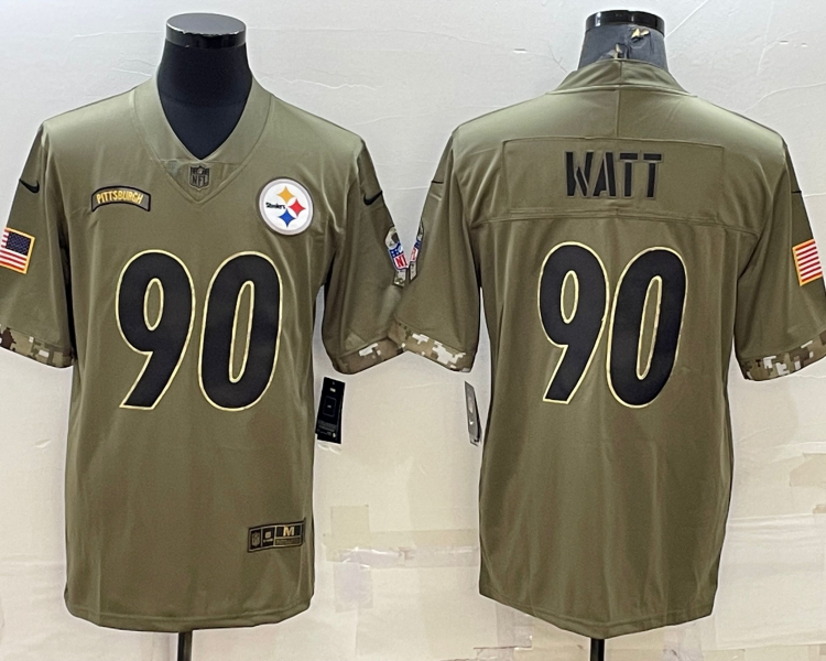 Men's Pittsburgh Steelers T.J. Watt #90 Olive 2022 Salute To Service Retired Limited Jersey