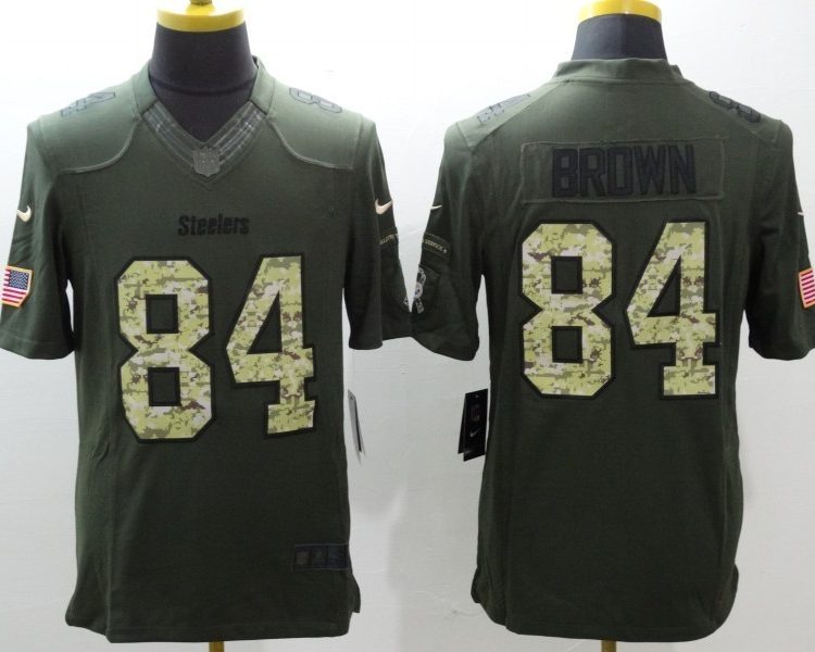 Men's Pittsburgh Steelers Antonio Brown #84 Army Green Jersey