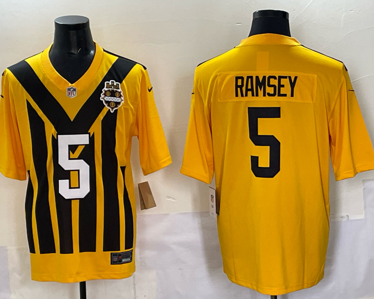 Men's Pittsburgh Steelers Jalen Ramsey #5 Gold Alternate 1933 Throwback Jersey