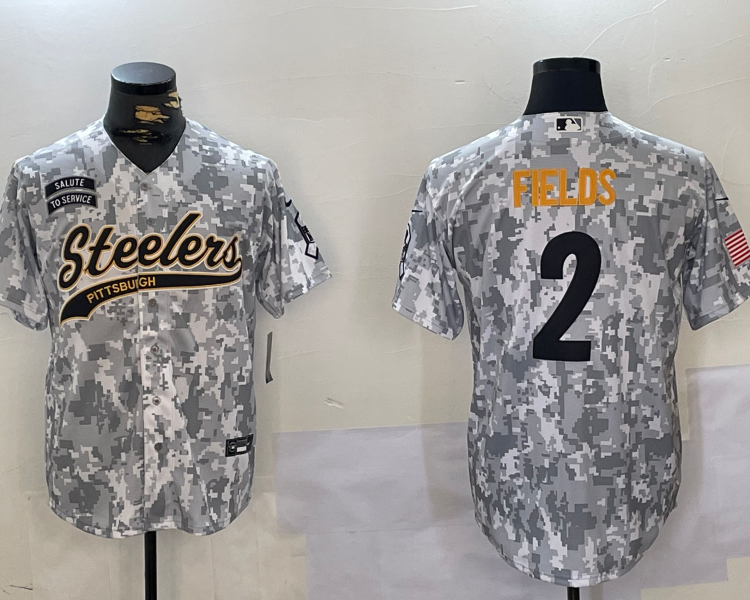 Men's Pittsburgh Steelers Justin Fields #2 Arctic Camo Salute to Service Limited Jersey