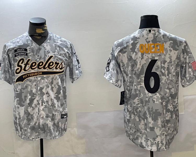 Men's Pittsburgh Steelers Patrick Queen #6 Arctic Camo 2024 Salute to Service Jersey