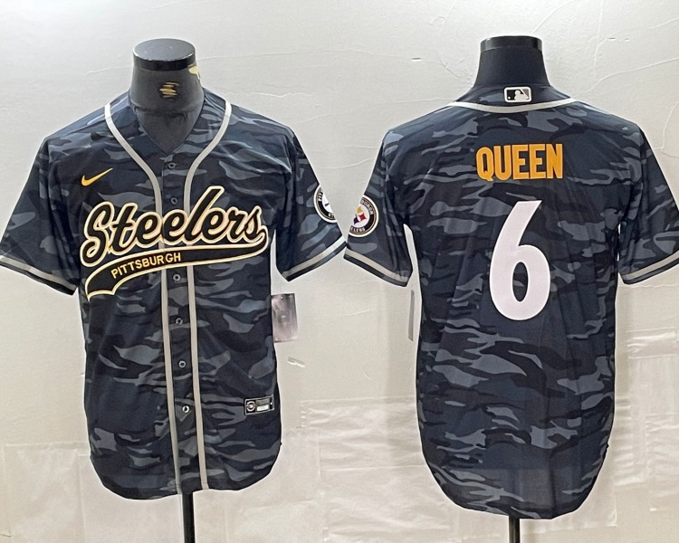 Men's Pittsburgh Steelers Patrick Queen #6 Grey Camouflage Jersey Joint Edition